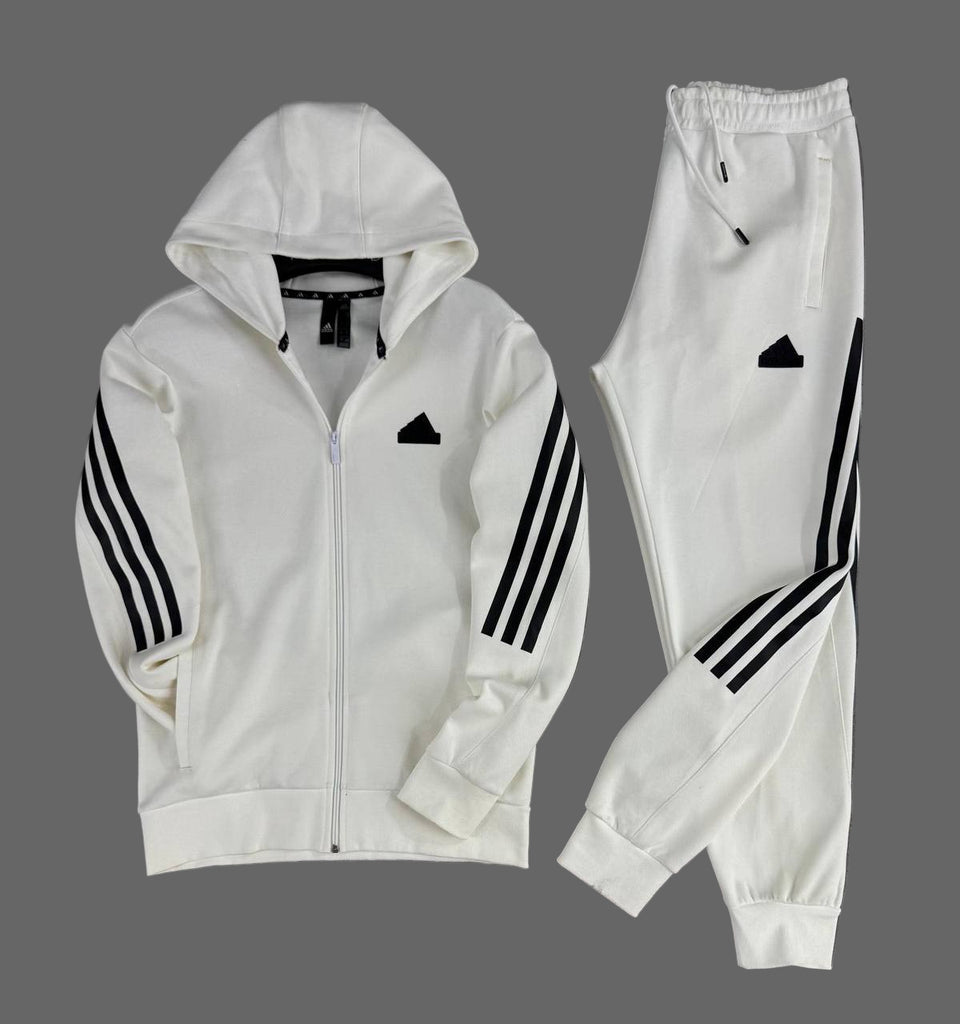 Férfi Adidas melegítő, ekrü, fekete függőleges csíkokkal