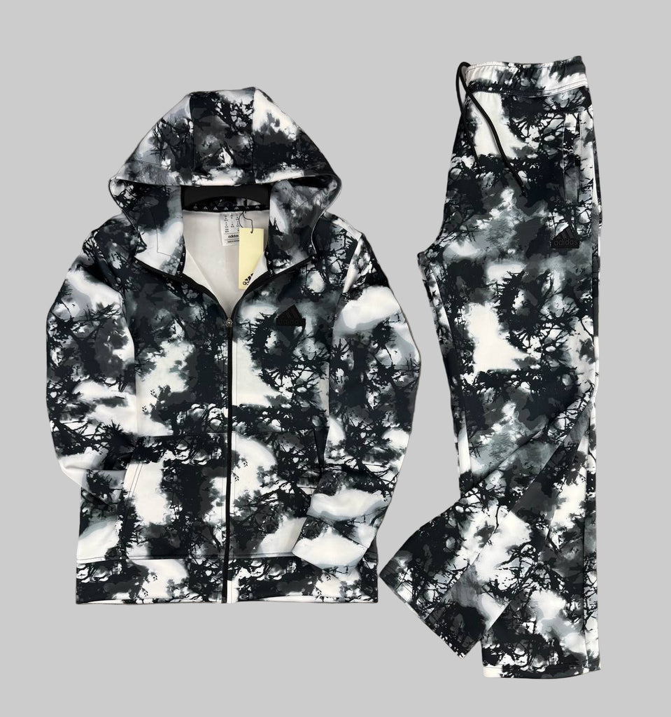 Férfi Adidas melegítő, fehér-fekete fröcskölt mintával