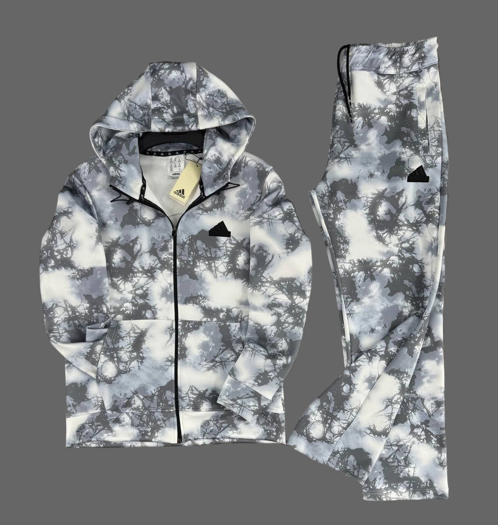 Férfi Adidas melegítő, fehér-szürke fröcskölt mintával