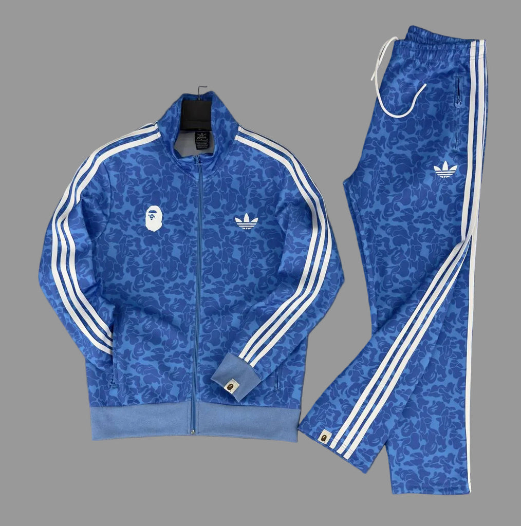 Adidas férfi melegítő szett, kék, három fehér csíkkal