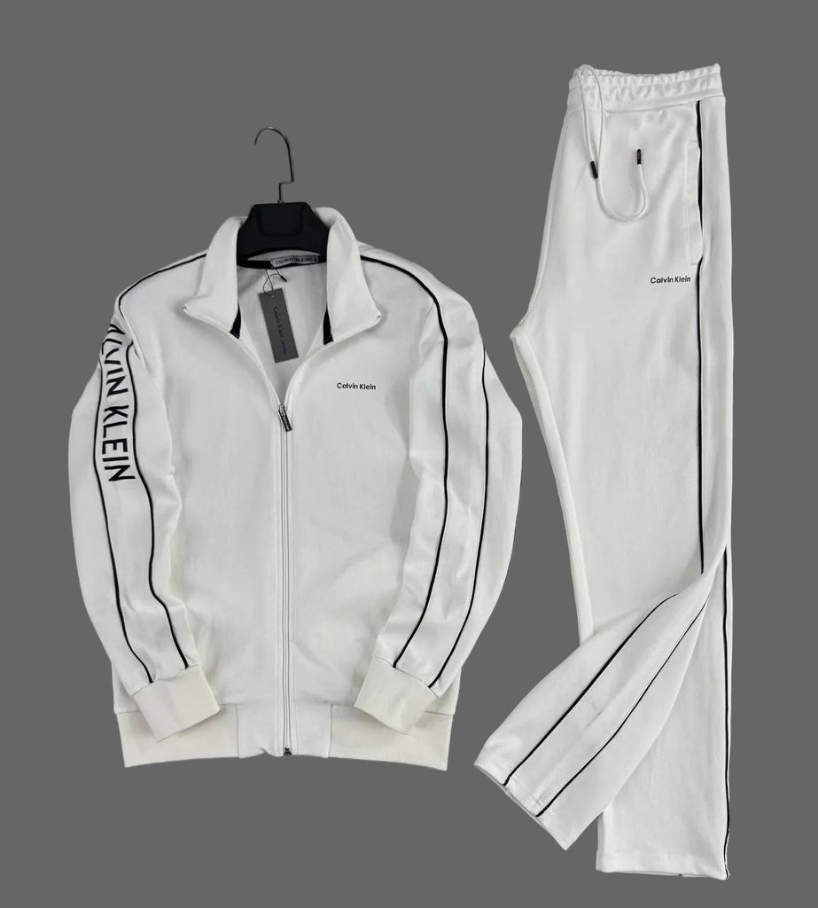 Calvin Klein férfi melegítő szett, ekrü színű fekete csíkokkal