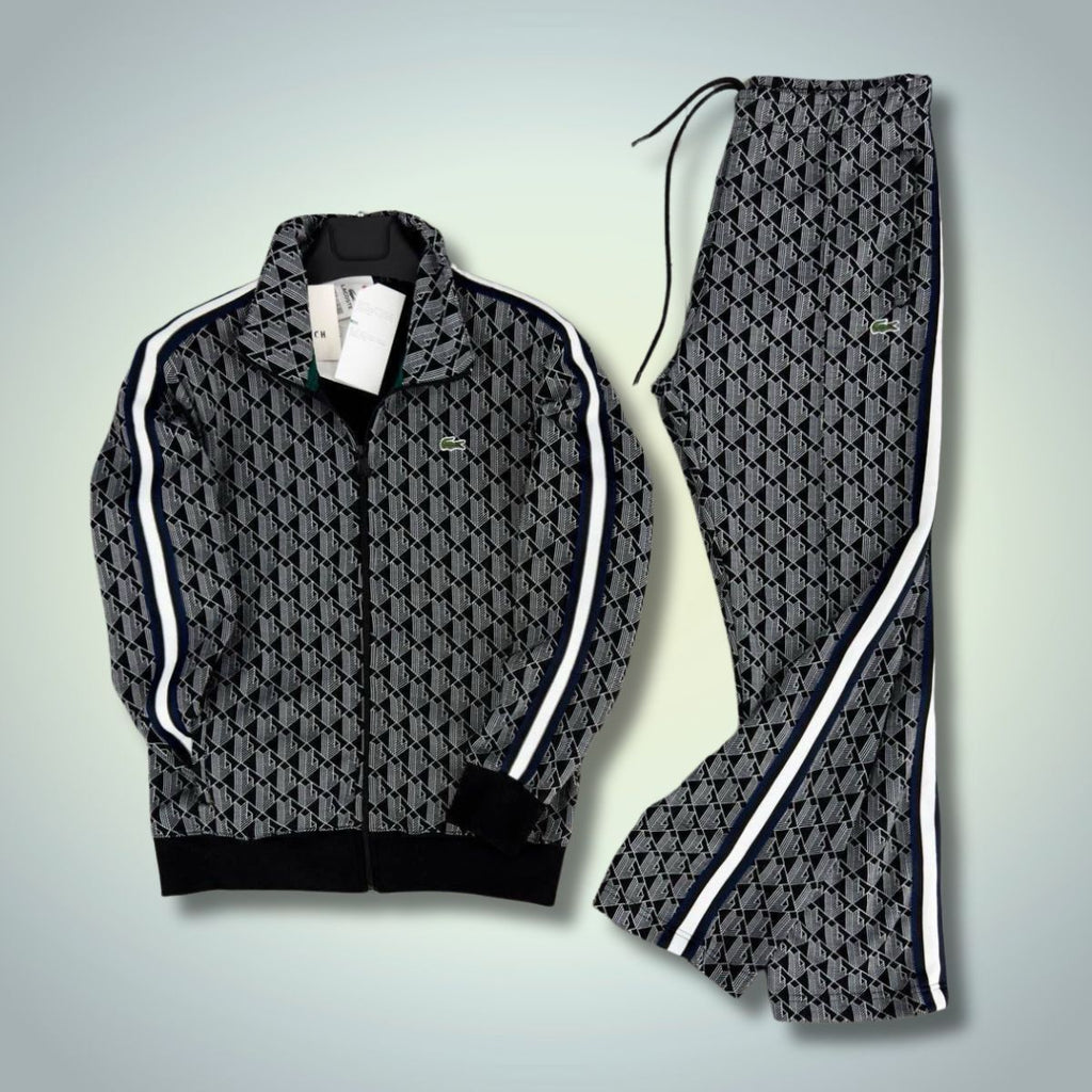 Lacoste férfi tréningruha, Jacquard Monogram, fekete - fehér. Prémium minőség