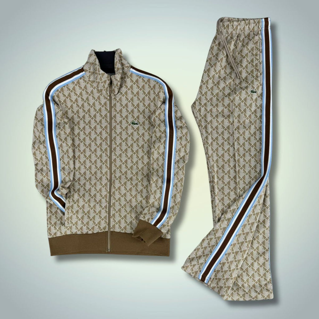 Lacoste férfi tréningruha, Jacquard Monogram, barna - bézs. Prémium minőség