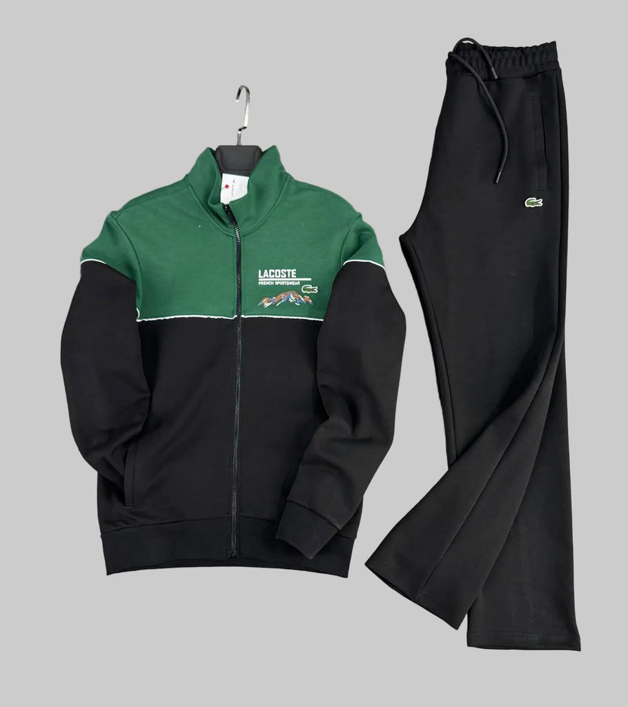 Lacoste férfi melegítő szett, fekete zöld részletekkel