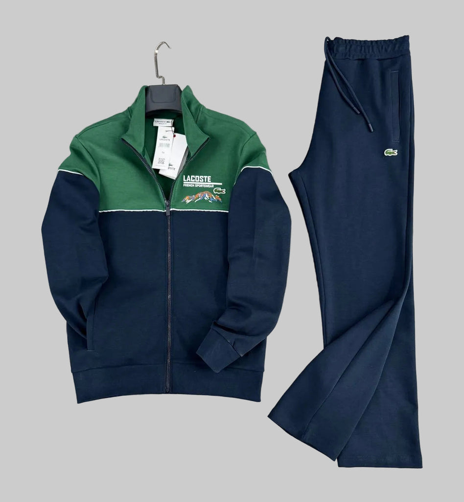 Lacoste férfi melegítő szett, sötétkék zöld részletekkel