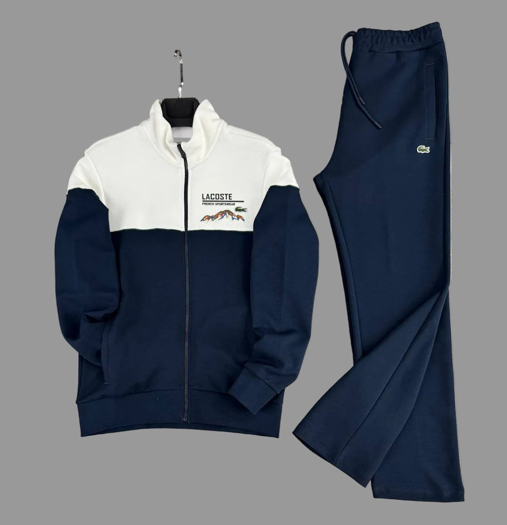 Lacoste férfi melegítő szett, sötétkék fehér részletekkel