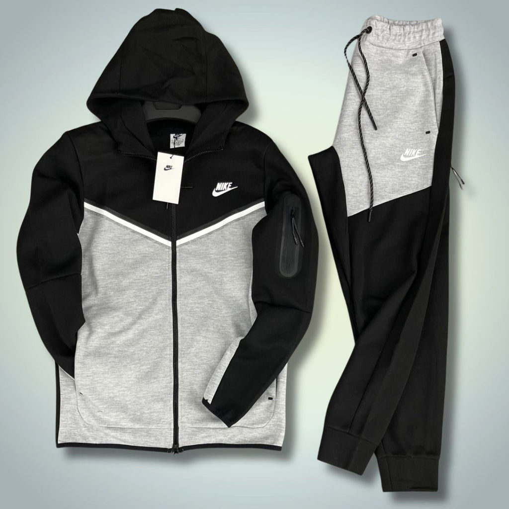 Nike Tech Fleece férfi tréningruha, fekete és világosszürke színben. Prémium minőség