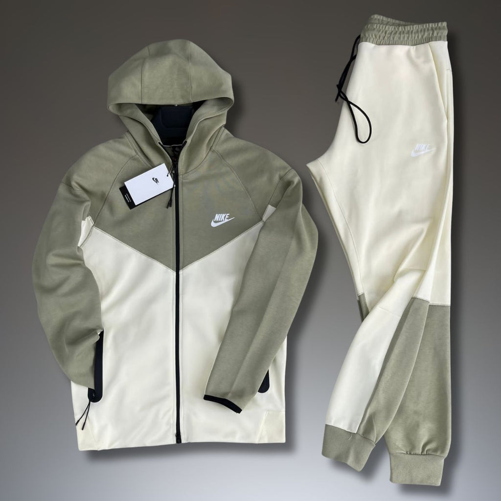 Nike Tech Fleece férfi tréningruha, olíva zöld és bézs. 2023-as modell. Prémium minőség
