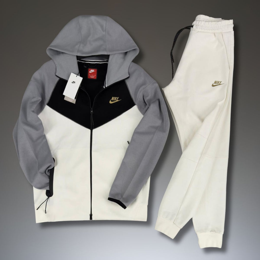 Nike Tech Fleece férfi tréningruha, fehér - szürke - fekete. Modell 2023. Prémium minőség