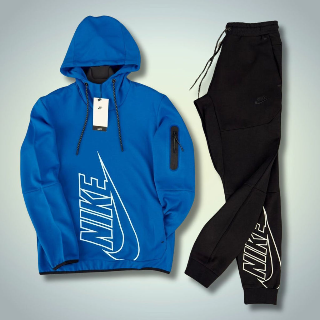 Nike Tech Fleece férfi tréningruha, cipzár nélkül, kék - fekete. Prémium minőség