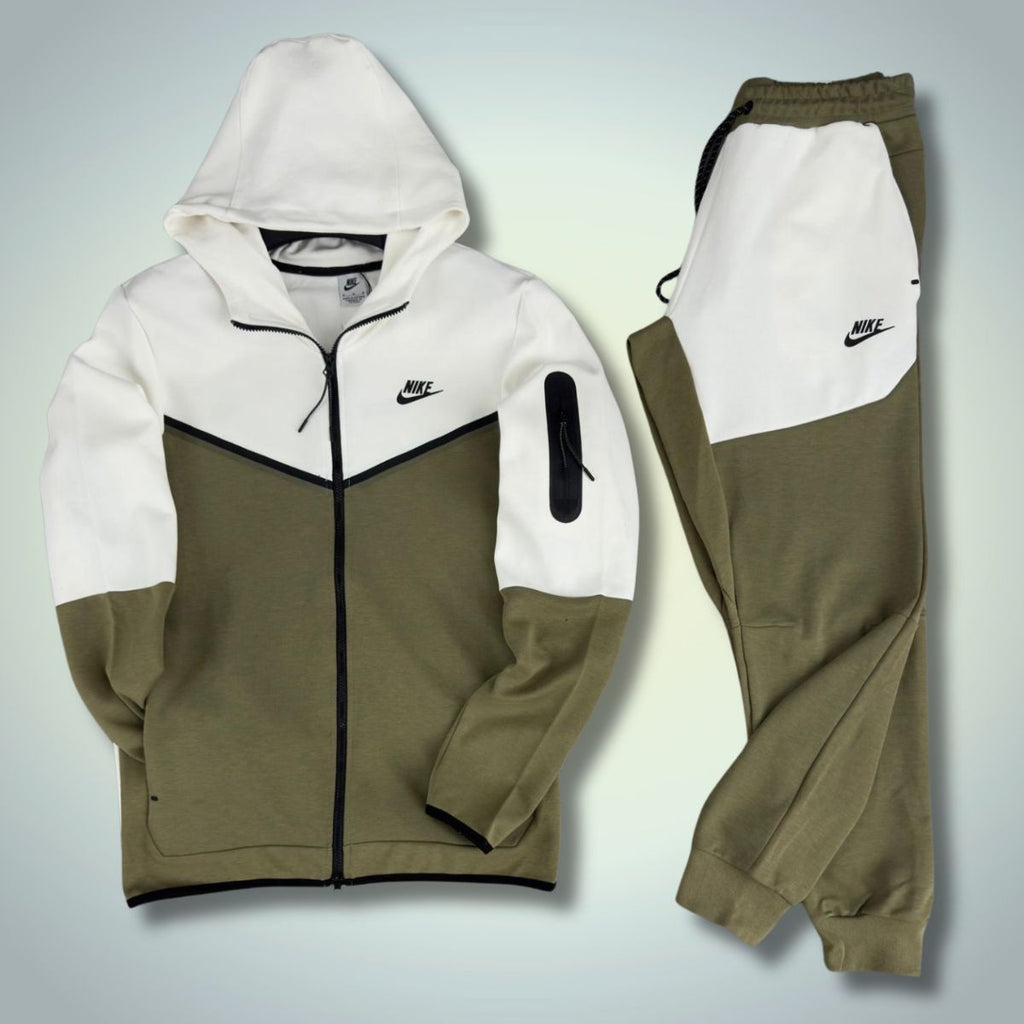 Nike Tech Fleece férfi tréningruha, olívazöld - fehér. Prémium minőség