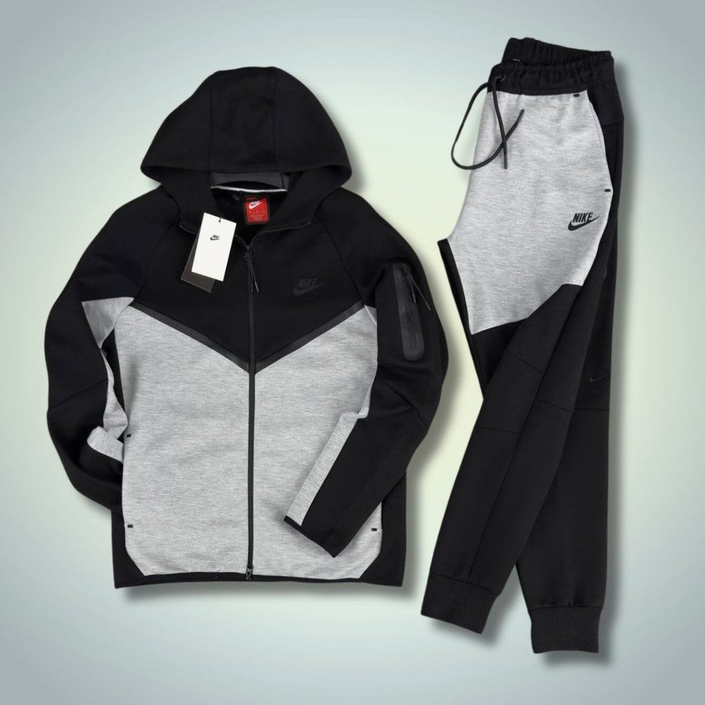 Férfi Nike Tech Fleece melegítő szett, fekete – klasszikus szürke. 2024-es modell. Prémium minőség