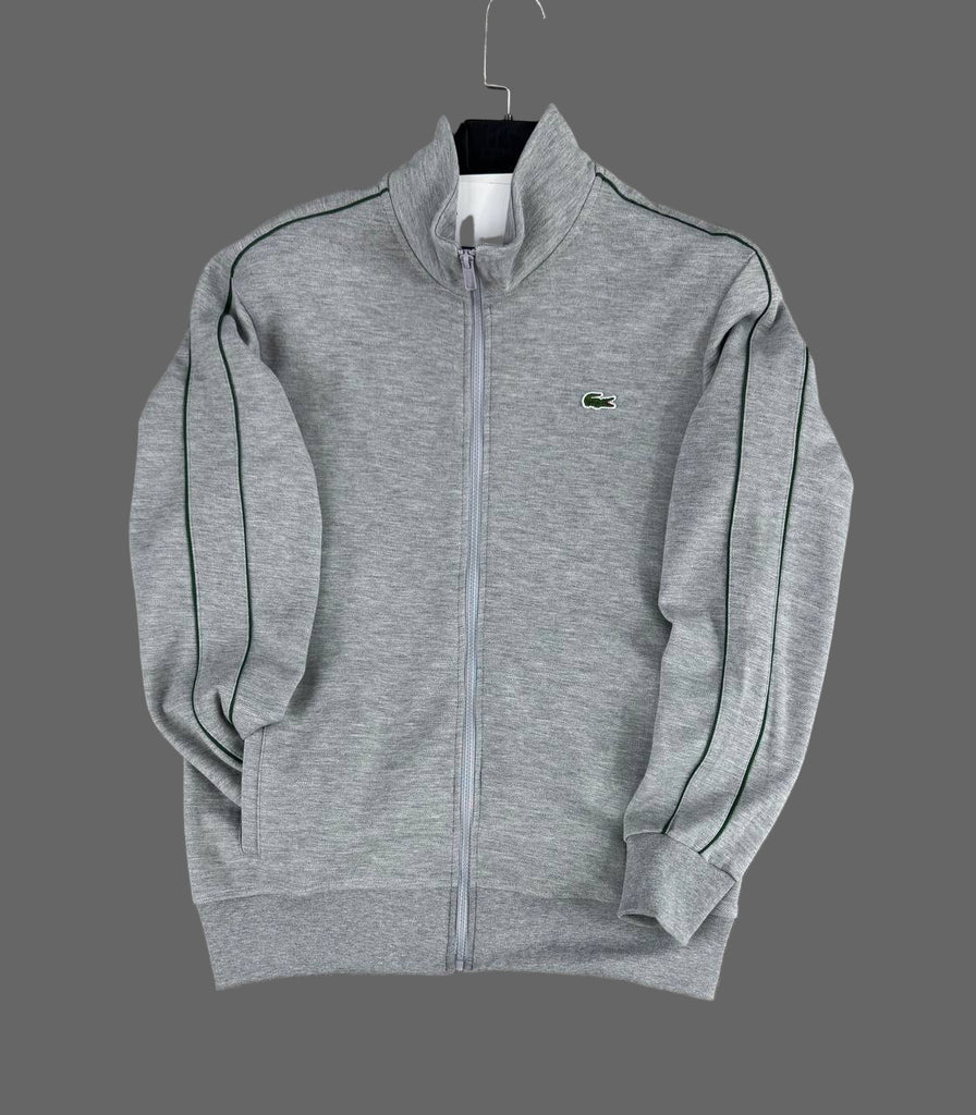 Férfi Lacoste pulóver, klasszikus szürke, zöld csíkokkal