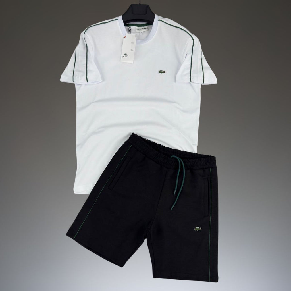Lacoste férfi szett rövidnadrággal, fehér-fekete. Prémium minőség