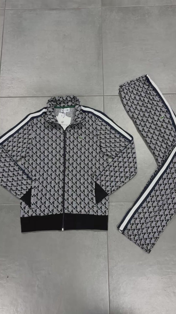 Lacoste férfi tréningruha, Jacquard Monogram, fekete - fehér. Prémium minőség