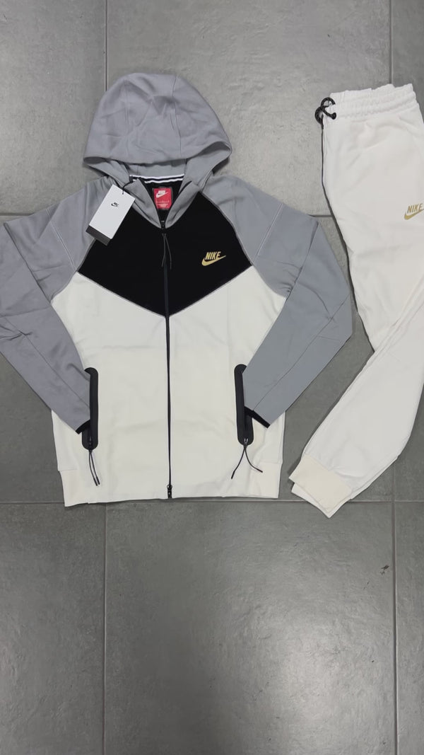 Nike Tech Fleece férfi tréningruha, fehér - szürke - fekete. Modell 2023. Prémium minőség
