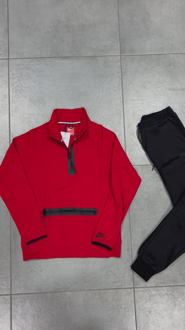 Nike Tech Fleece férfi tréningruha, elülső zsebbel, piros - fekete. 2024-es modell. Prémium minőség