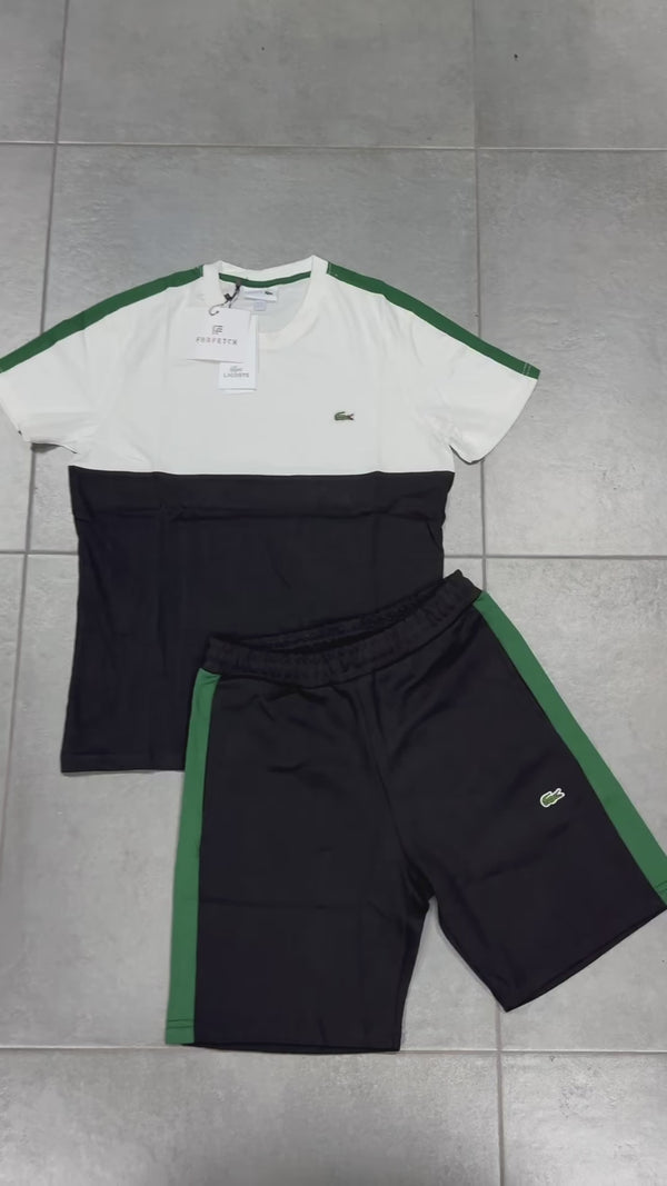 Lacoste férfi szett rövidnadrággal, Fehér - Fekete - Zöld. Prémium minőség