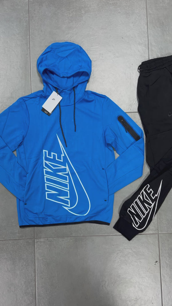 Nike Tech Fleece férfi tréningruha, cipzár nélkül, kék - fekete. Prémium minőség