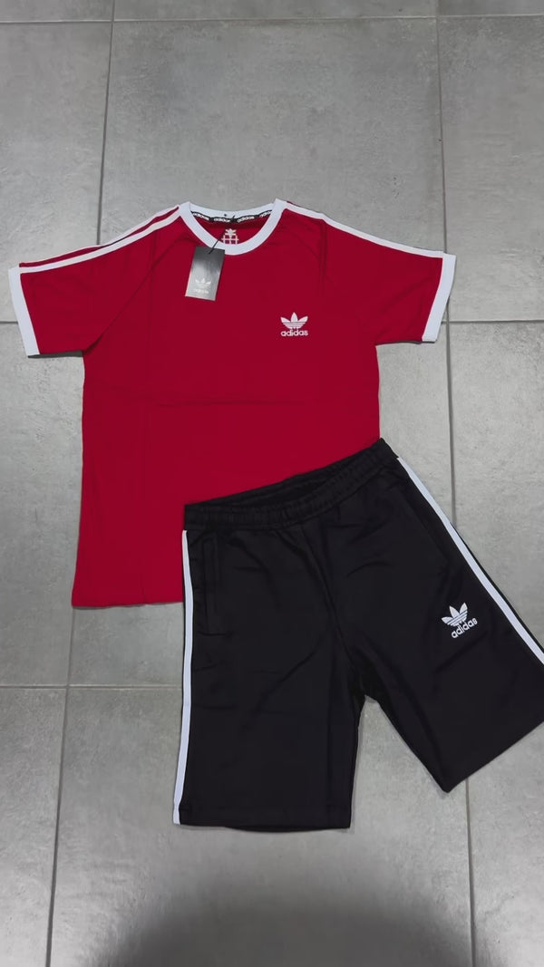 Adidas férfi szett rövidnadrággal, Piros - Fekete Prémium minőség